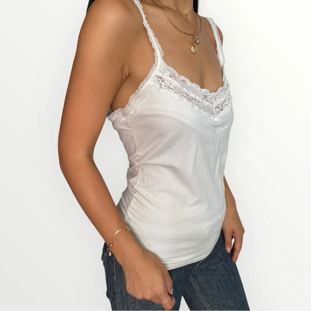 Costa Blanca Vintage Y2K White Lace Trim Camisole Tank Top Size L - Picture 3 of 6